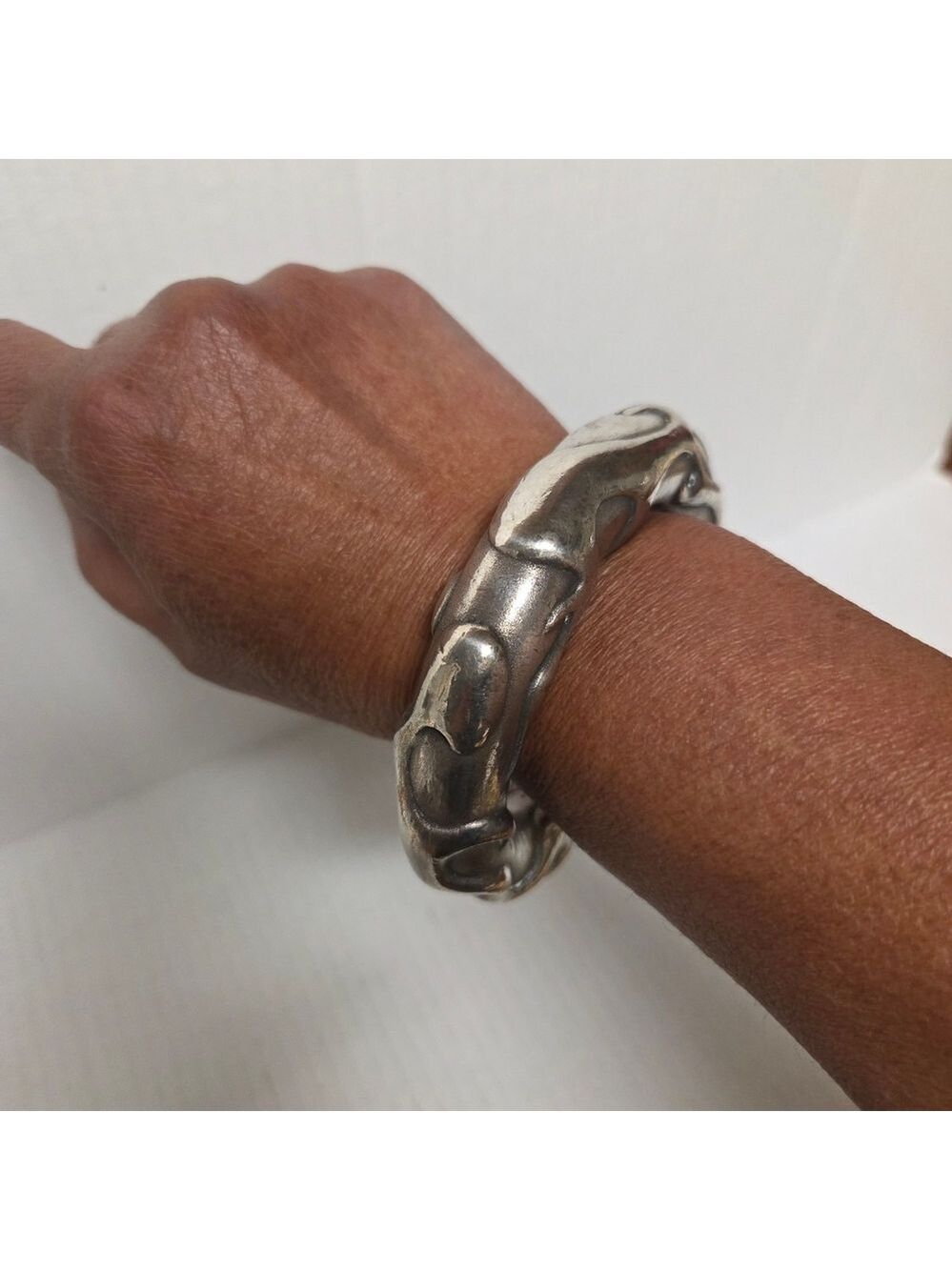 Vintage Ethnic 2-tone Handmade Bangle Bracelet (Signed)